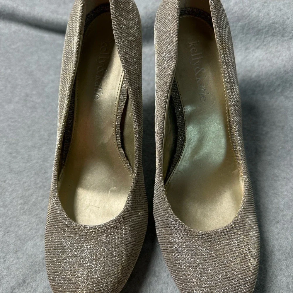 Kelly Katie Women's Glitter Heels Sparkle Pumps Champagne Gold Size 8.5